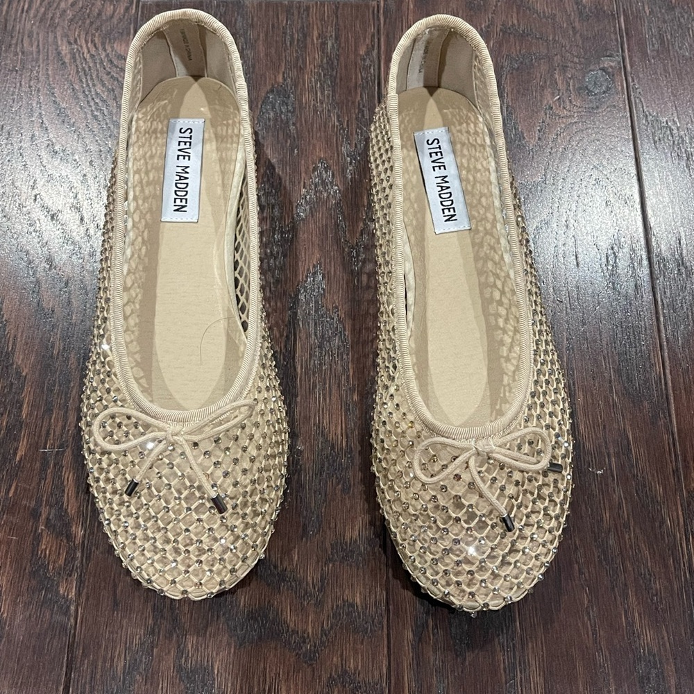 Steve Madden Blossom blush Rhinestone Mesh Bow Preppy Coquette Ballet Flat NEW - Picture 3 of 8